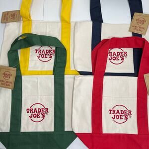 LOT Set of 4 — Trader Joe’s Canvas MINI Tote Bag — Yellow Blue Green Red NWT NEW